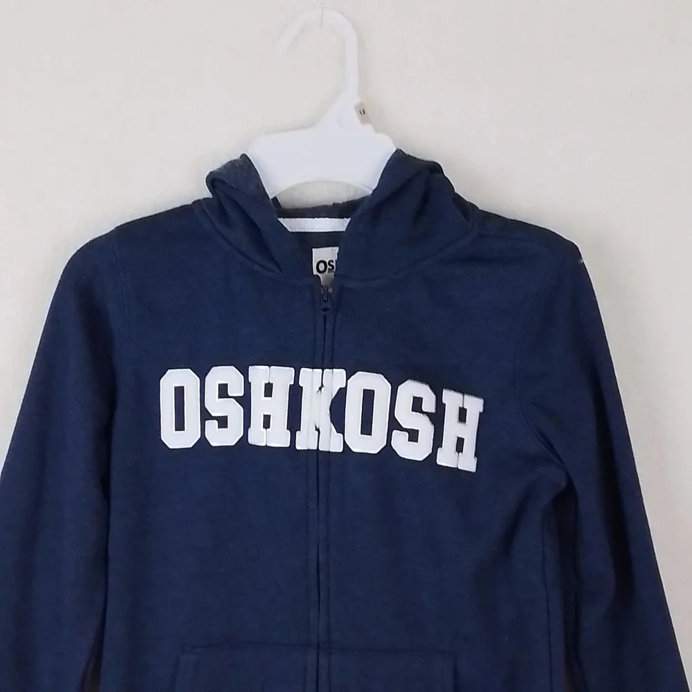 OshKosh Fleece‎ Lined Full Zip Hoodie Size 7 in Blue w/ Branding